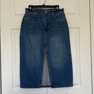 Denim Forum Blue High-Rise Midi Denim Skirt with Front Slit